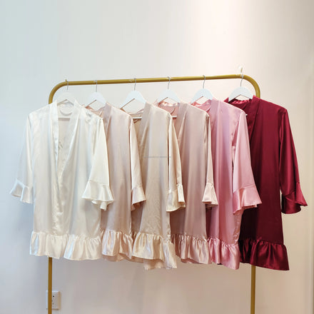 Ruffle Long Sleeve Solid Satin Wedding Robes for Bridal Robes for Bridesmaid and Bride Robes