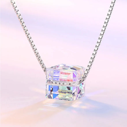 INS Sugar Cube 925 Silver Necklace Minimalist Unique Glitter Aurora Squares Pendant Necklace for Women Jewelry