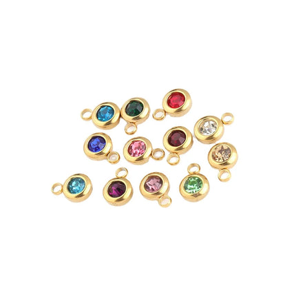 Fashion Stainless Steel DIY Charms Customized 6MM Birthstone Crystal Pendants for Women Jewelry