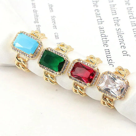 RM1514 18K Gold 3 Triple CZ Rectangle Baguette Solitaire Ring Eternity Statement Stacking Rings Engagement Ring Gift for Her