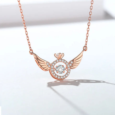 925 Sterling Silver CZ Angel Wing Pendant Necklace Women's Wedding and Engagement Jewelry with Opal for Stylish Looks