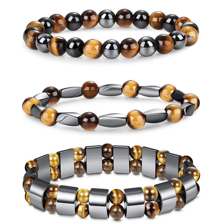 European and American Fashion 8mm Tiger Eye Bead Bracelet Hematite Magnetic Stone Bracelet for Men