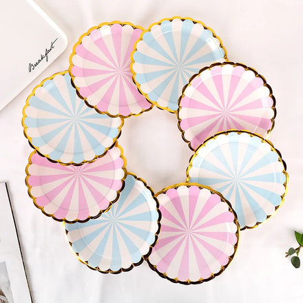 Wholesale 7 Inch 9 Inch Disposable Tableware Set Paper Plate Party Decoration Supplies Bronzing Striped Plate