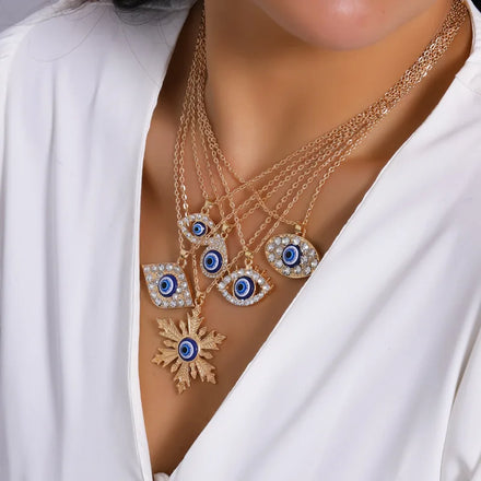 Luxury Rhinestone Eye Necklace for Women Jewelry Turkish Zircone Devil Eye Pendant Necklace Gold Plated