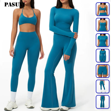 PASUXI Long Sleeve Sportswear Women Suit Fitness Seamless Sports Suit Workout Clothes Tracksuit Sports Outfit Gym Clothing Wear