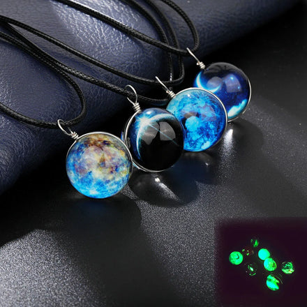 Magic Luminous Starry Necklace Double-sided Glass Ball Pendant Time Gem Universe Luminous Necklace