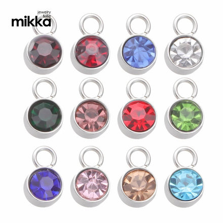12pcs Charms 6mm Birthstone Pendants DIY Handmade Making Findings Gold Silver Color Crystal Pendants for Necklace Bracelet