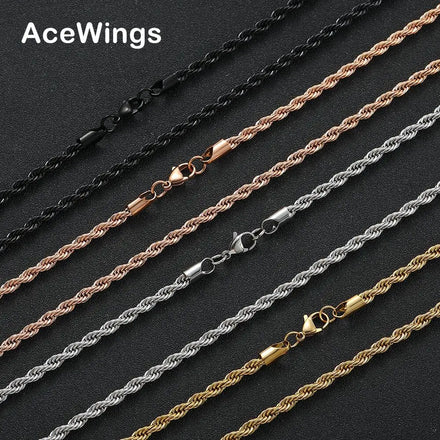 SC028 4mm 16 18 20 22 24 26 28 30 Stainless Steel Gold Plated Geometric Rope Chain Necklace Unisex Anniversary