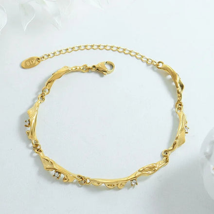 18k Gold Plated Stainless Steel Special Shape Jewelry Gift White Cubic Zirconia Bracelet for Women