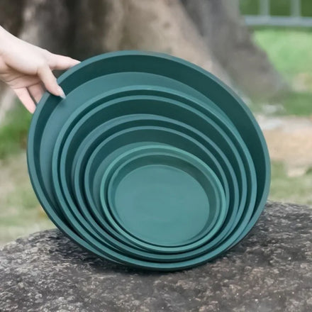 10.5-25 Inch Plant Saucer Drip Trays Dark Green Plastic Chrome Plated Home Indoor Outdoor Classic Flower Pot Round