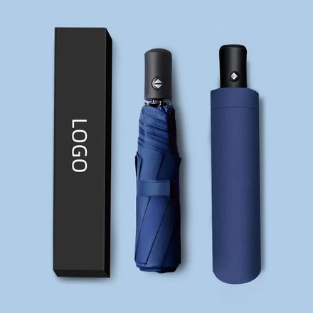 Promotional Cheap Three-Fold Umbrella UV Coating Custom Logo Printed Fully-Automatic Iron Frame Sun and Rain Umbrella