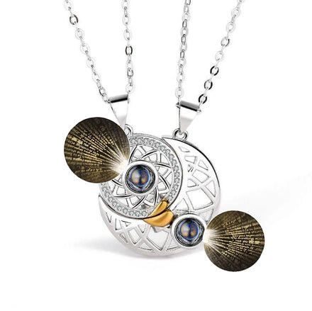 Magnetic Couple 100 Language I love You Necklaces for Women Hot Selling Sun and Moon Heart Necklace