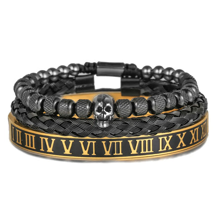 2026 Luxury Stainless Steel Beaded Bracelet Set Stacked Crystal Beads 18K Gold Plated Trendy Skull Crown Ball Charm Jewelry