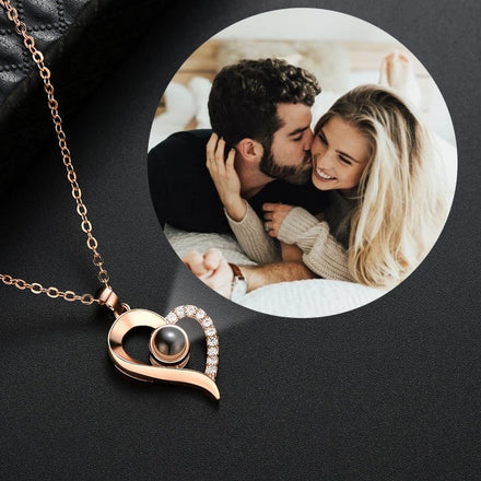 Custom Projection Photo Necklace Couple Necklace Diamond Heart Projection Picture Women Necklace