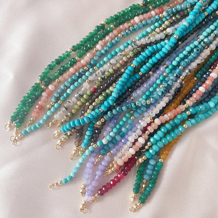 Half Finished Colorful Gemstone Beaded Necklace With Twin Open Jump Ring18K Gold Plated DIY Charm Jewelry Making Accessories