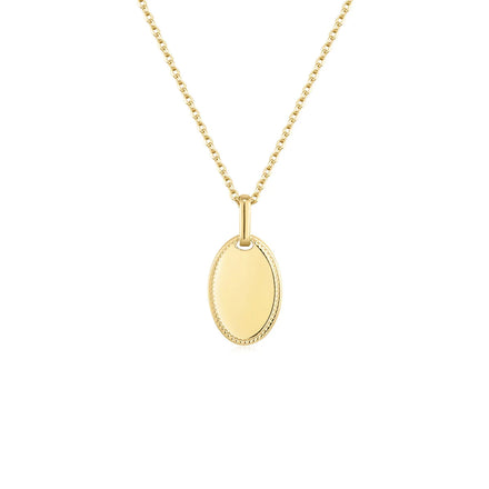 High Fashion Jewelry Unisex Geometric Stainless Steel Engravable 18k Gold Plated Jewelry Unisex Simple Oval Pendant Necklace