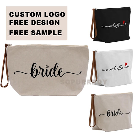 Custom logo Blank Diy Craft Large Capacity Cotton Canvas Zipper Makeup Toiletry Travel Bag Pencil case Cosmetic Pouch Bag