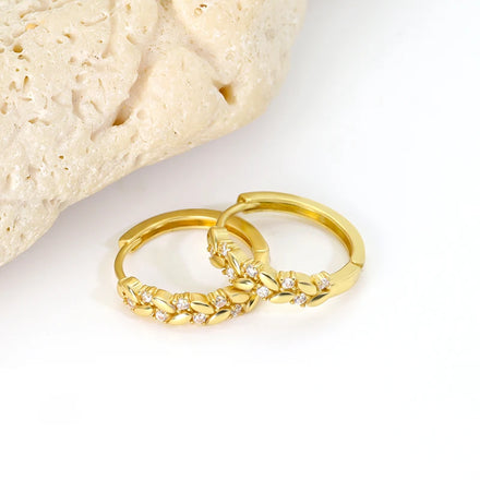 Fashion Novelty Unique 18k Gold Plated Wheat Zircon Hoop Huggie Earrings for Women