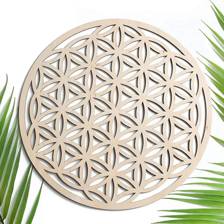 11.8 Inch Wooden Chakra Banner Crystal Grid Flower Life Seed Life Sacred Geometry Art Wall Home Decoration