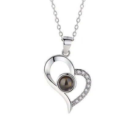 Personalized 100 Languages I Love You Couple Necklace Diamond Heart Projection Necklace