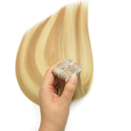 Full Head Extension Russian Remy Hair 12A Quality Machine Double Weft Tape Hair Customized Color Blonde Perm Double Drawn Ends