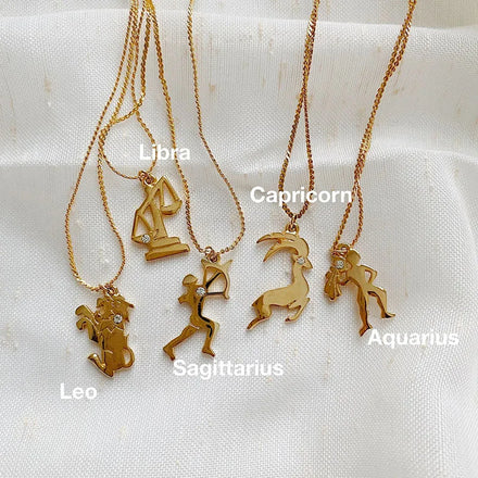 Zodiac Sign Necklace 18K Gold Plated Stainless Steel 12 Zodiac Necklace Birthday Gift Zircon Jewelry for Women Men