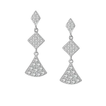 Fashion Stud Fan Charm Drop Micron Pave CZ Stones Setting 925 Sterling Silver Cubic Zircon Dangle Earring