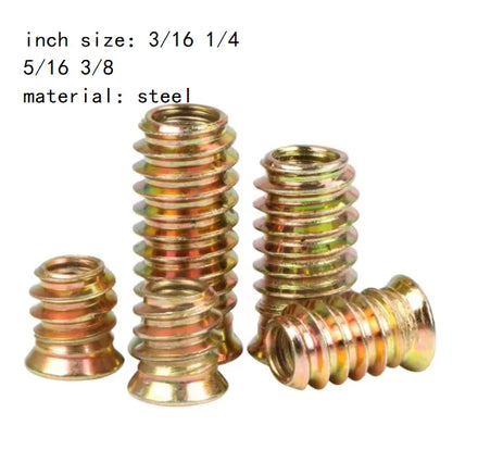 3/16 1/4 5/16 3/8 Steel Countersunk Hex Furniture Wood Threaded Insert Nuts