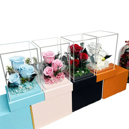 Preserved Roses in Clear Acrylic Box-Eternal Flower Gift for Wedding Christmas Valentine's Day Graduation Long Lasting 3-5 Years