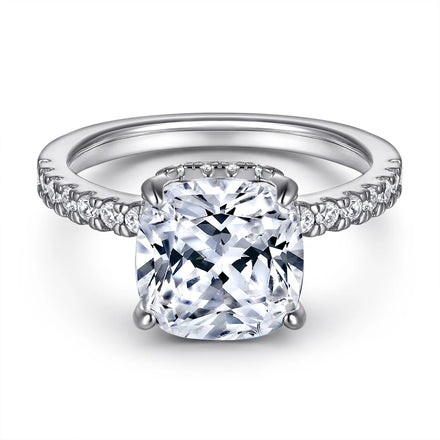 Accent Ring Cushion Cut 9*9mm Iced Out Jewelry Rhodium Plated Pure Silver Engagement Wedding Rings for Women