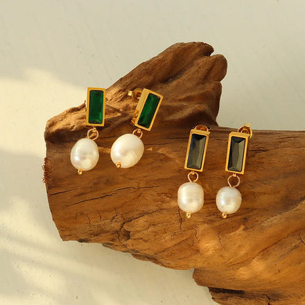 New Arrival Stainless Steel Freshwater Pearl Earrings Fashion Luxury Cubic Zircon Earrings Women