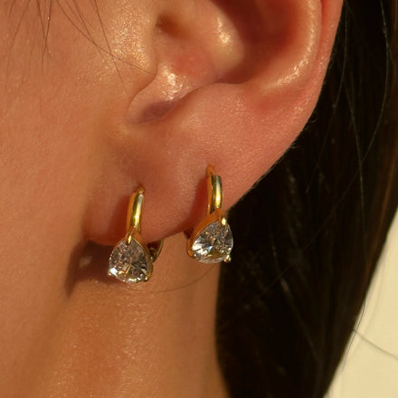 2024 Dazan New Trendy 18k Gold Plated Hypoallergenic Stainless Steel Minimalist Cute White Tear Drop Zircon Earrings for Women