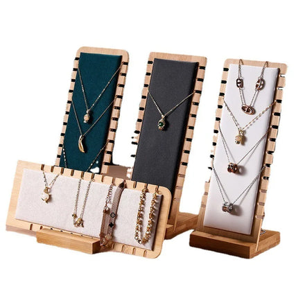 Bamboo 12 Grids Jewelry Necklace Chain Bracelet Rack Display Holder Prop