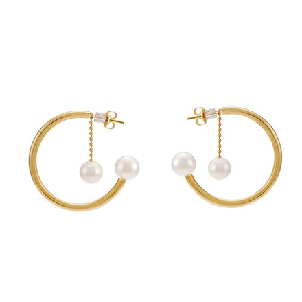 Latest 18K Gold Plated Stainless Steel Jewelry C Shape Chain Pearl for Women Party Accessories Earrings E221445