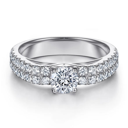 Unique Engagement Double-deck Full-diamond Zirconia Rhodium Plated 925 Silver Wedding Promise Rings