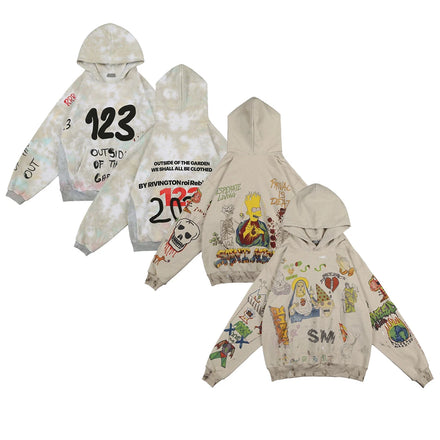 Custom Acid Wash Breathable Eco-Friendly Hoodie 100% Cotton Oversized Hooded OEM Logo Printing Cartoon Graffiti Design Custom