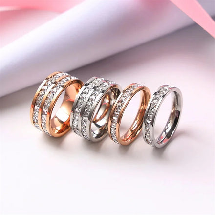 Trendy Popular Ring Stainless Steel Gold Plated Diamond Couple Ring Jewelry