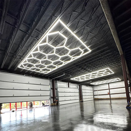 2400*4800Mm Hexagon Detailing Workshop Ceiling Led Lights for Car Detailing Shop and Garage Honeycomb Lights Hexagonal Led Light