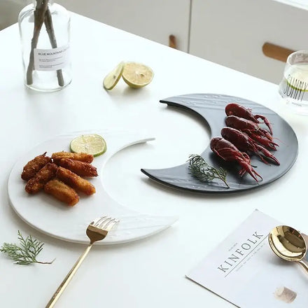 Creative Eco-Friendly Black Ceramic Plate Moon Color Enamel Flat Western Tableware Set for Sushi Pastry Baking Cake Dessert