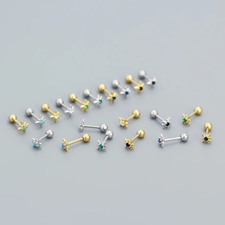 Minimalist Jewelry Tiny Star Shape Cubic Zircon Stud Earrings 18k Gold Plated 925 Sterling Silver Star Screw Earring