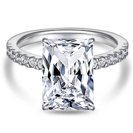 Accent Ring Princess Cut 8*10mm Claw Setting White Gold Plated Pure Silver Engagement Wedding Rings