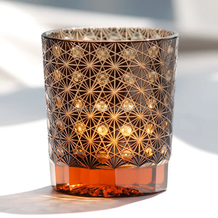 Handmade Colored Old Fashioned Glasses Amber Green Japanese Edo Kiriko Style Whiskey Glass Drinking Tumbler