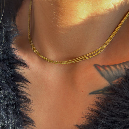 2022 Dazan New 18k Gold Plated Tarnish Free Stainless Steel Minimalist Four Layer Snake Chain Overlapping Necklace for Bouquet