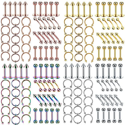 Hot Selling 40 Pcs/Set Stainless Steel Nose Lip Tongue Eyebrow Body Piercing Jewelry Nose Rings Set for Men and Women