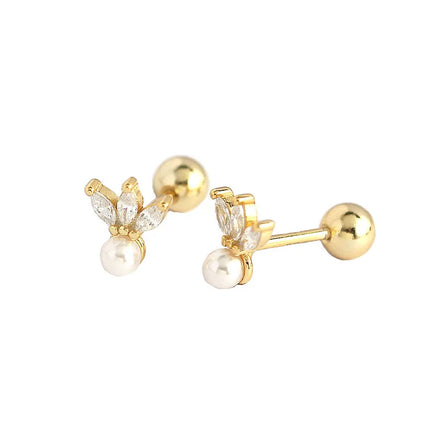Luxury 925 Sterling Silver Zircon Romantic Flower Pearl Spiral Bead Stud Earrings for Women Piercing Jewelry