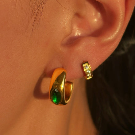 2024 Dazan New 18k Gold Plated Hypoallergenic Stainless Steel the Minimalist Banquet Korean 5a Green Zircon Earrings for Women
