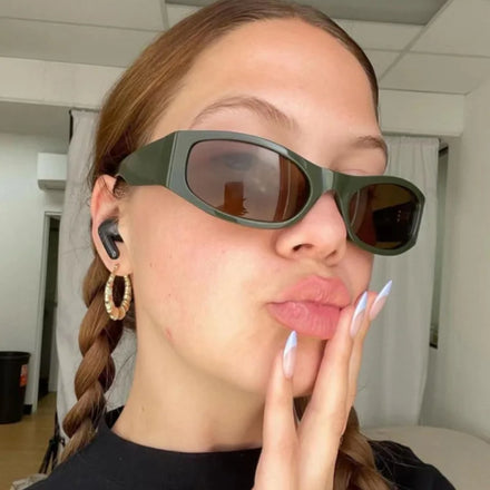 ADE WU Retro Custom Logo Y2K Sunglasses Women Trendy Wrap Around Outdoor Sports UV400 Cycling Sunglasses