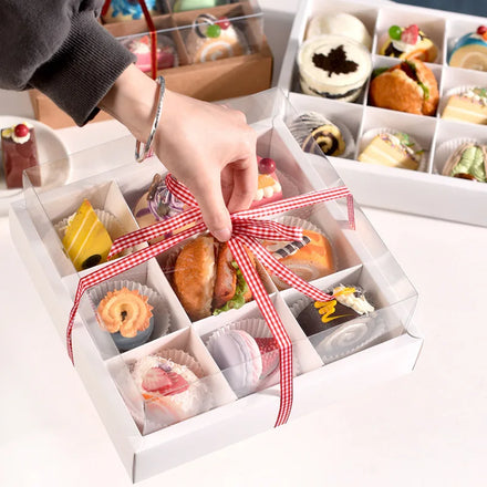 Wholesale 9 Compartment Clear Kraft Paper Cake Box with Matt Lamination Heightened for 9 Holes Dessert Cupcake Paper Gift Box