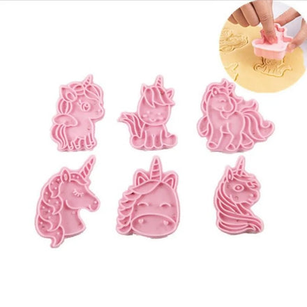 Party Holiday Decoration Baking Tools 3D pink Cookie Mold 6pcs unicorn Plastic Biscuit Cutter 6pcs Christmas Cake Tool