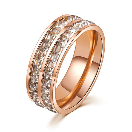 Somen Gold/Silver/Rose Gold Double Row Zircon Stainless Steel Women's Ring Engagement Wedding Bands